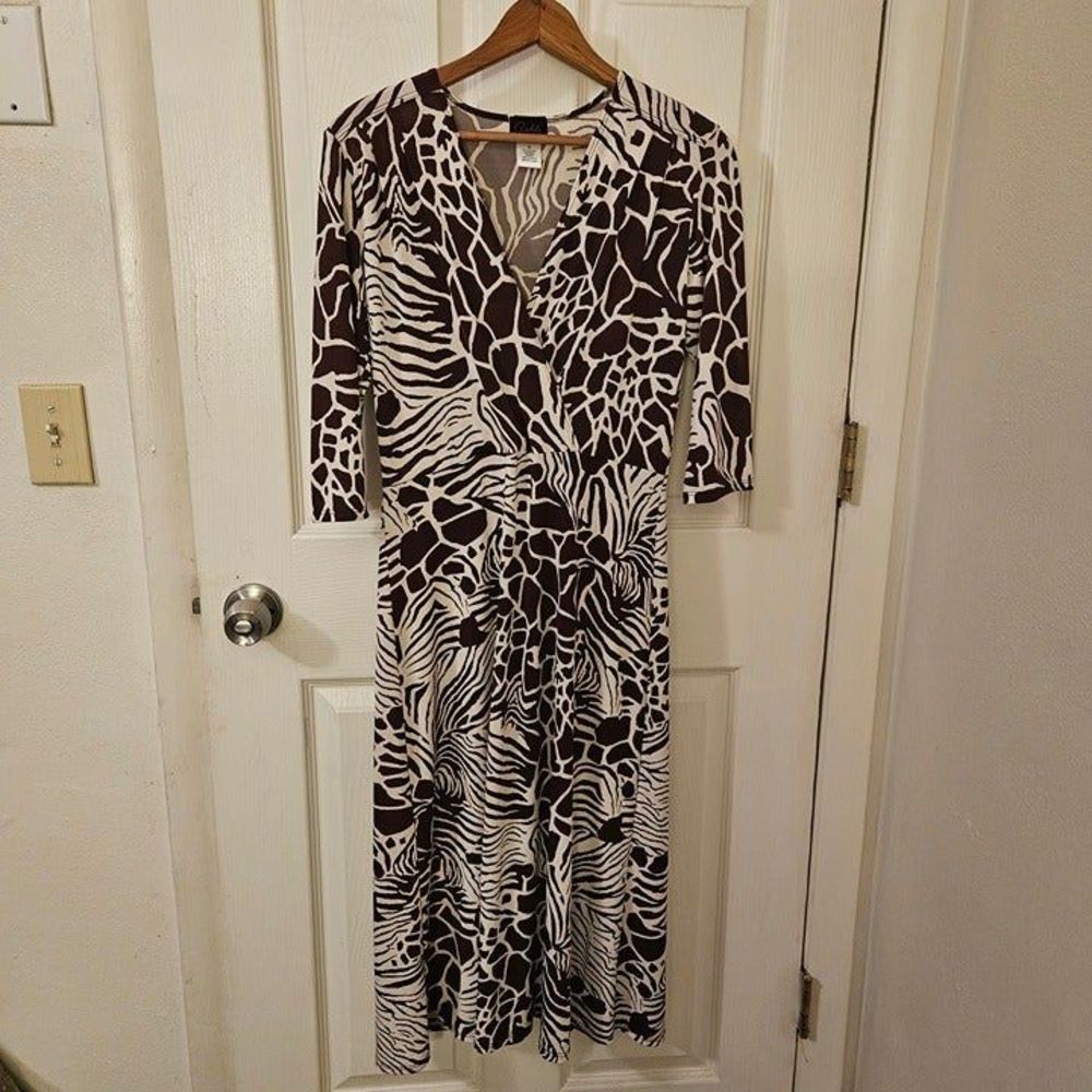 Ashli Couture Sexy Faux Animal Print Wrap Dress Half Sleeve Sz Small Stretch